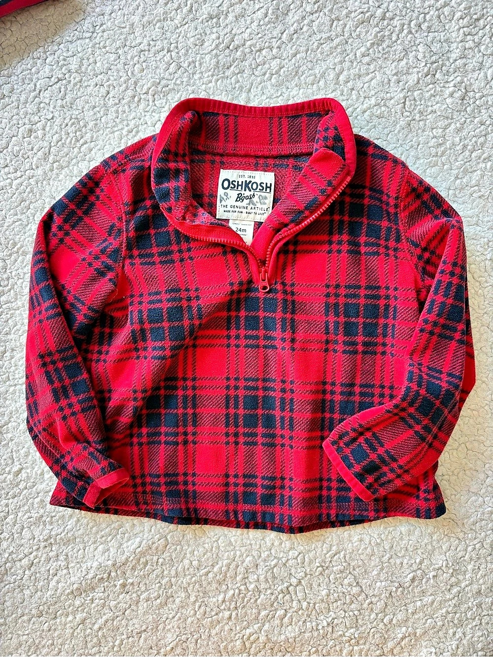 OshKosh B'gosh Red Plaid Fleece Quarter-Zip Pullover Baby 24M